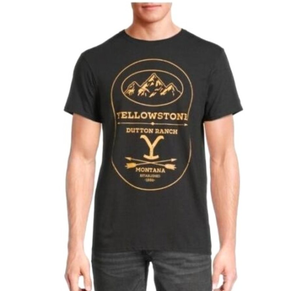 NWOT Yellowstone Dutton Ranch Montana T-Shirt Men's S Black Yellow Crew Neck Tee